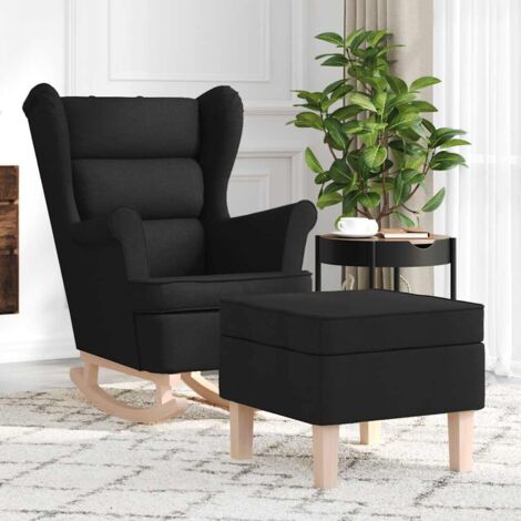 vidaXL Chaise à bascule avec repose-pied Noir Tissu (1/5)