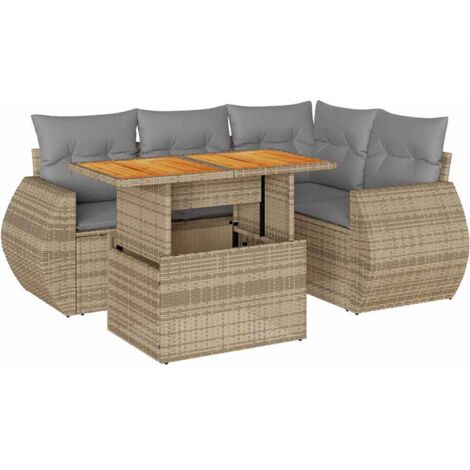 Salon de jardin avec coussins 5 pcs beige résine tressée vidaXL (1/5)