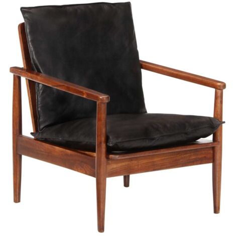 vidaXL Armchair Black Real Leather and Solid Wood Acacia (1/5)