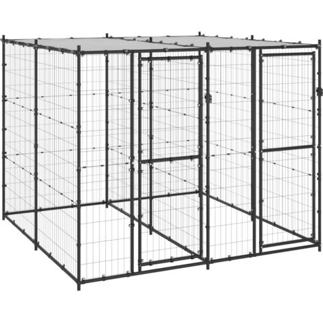 Vidaxl – Chenil extérieur en acier thermolaqué 4,84 m² – Toit en PE résistant aux UV – Dimensions 220 x 220 x 180 cm – Pour entraînement et sécurité chien