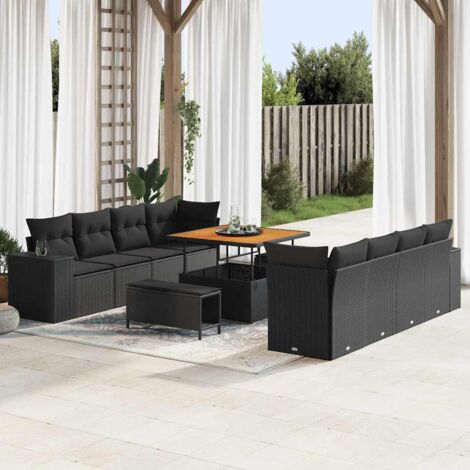 vidaXL Ensemble de canapé de jardin 11 pcs Noir polyrotin (1/5)