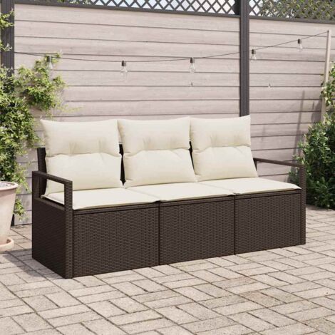 vidaXL Ensemble de canapé de jardin avec coussin 3 pcs Marron et Crème (1/5)