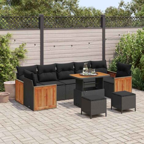 vidaXL Ensemble de canapé de jardin 10 pcs Noir 90 x 55 x 71 cm (1/5)