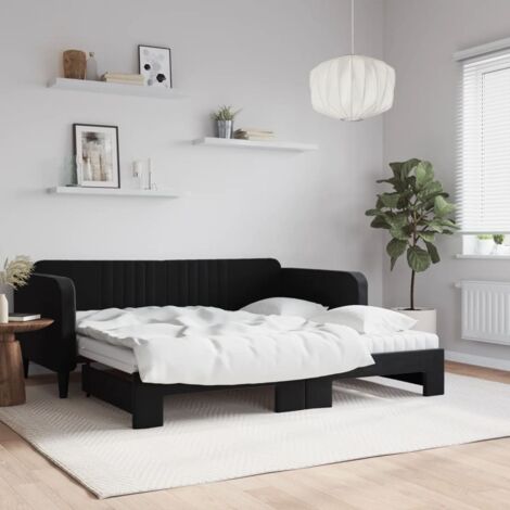 Lit de jour avec gigogne et matelas noir 90x190 cm velours vidaXL