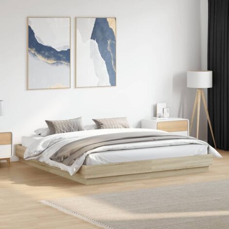 Vidaxl – Cadre de lit 200x200 cm en chêne sonoma – Bois d'ingénierie robuste – Lattes en contreplaqué pour soutien optimal – Assemblage requis (1/5)