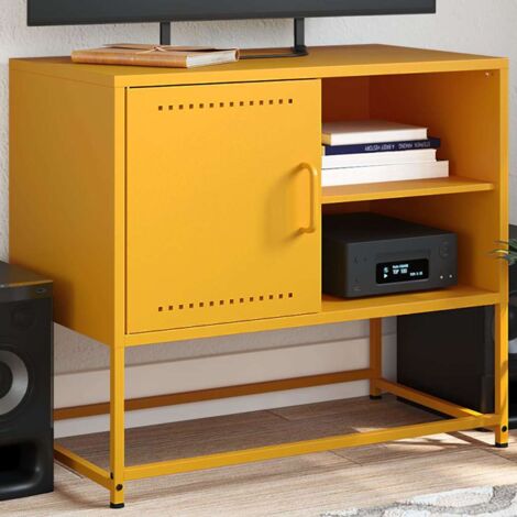 Vidaxl – Meuble TV industriel jaune moutarde 68x39x60,5 cm – Acier robuste – Grand espace de rangement avec étagères ouvertes (1/6)