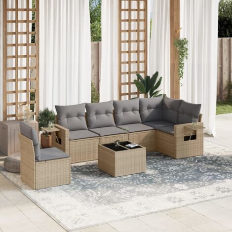 Salon de jardin avec coussins 7 pcs beige résine tressée vidaXL (1/5)