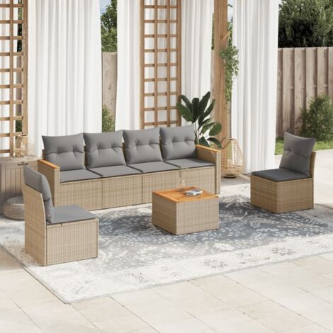 vidaXL Salon de jardin avec coussins 7 pcs beige résine tressée (1/3)