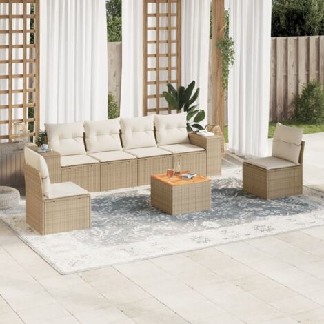 Salon de jardin avec coussins 7 pcs beige résine tressée vidaXL (1/3)