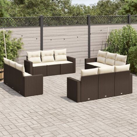 vidaXL Salon de jardin avec coussins 12 pcs marron résine tressée (1/3)