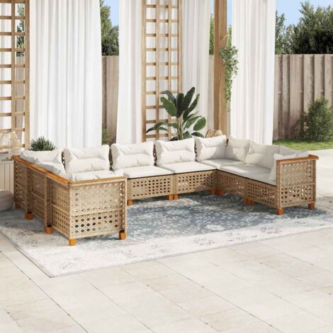 vidaXL Salon de jardin avec coussins 9 pcs beige résine tressée (1/5)