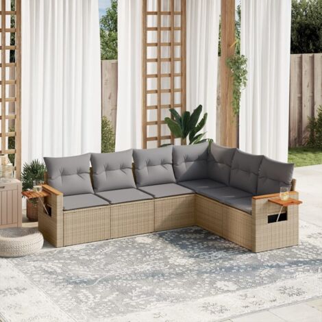 Salon de jardin avec coussins 6 pcs beige résine tressée vidaXL (1/3)
