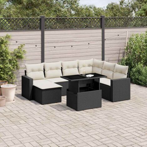 Salon de jardin 8 pcs avec coussins noir résine tressée vidaXL (1/5)