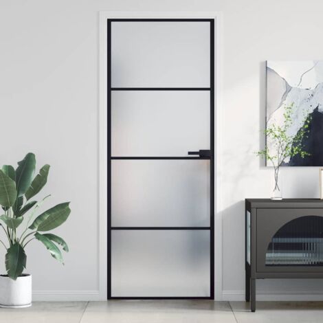 Vidaxl – Porte coulissante en verre trempé noir 76x201,5 cm – Aluminium 5 mm – Installation facile dans cadre 35-50 mm – Panneau mat pour intimité