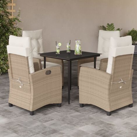 vidaXL Ensemble à manger de jardin avec coussins 5pcs Beige poly rotin (1/5)