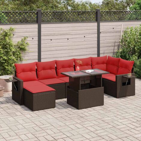 vidaXL Salon de jardin 8pcs avec coussins marron résine tressée acacia (1/5)