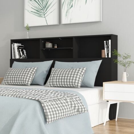 Vidaxl – Tête de lit murale noir 160x19x103,5 cm – Bois d'ingénierie haute qualité – 4 compartiments pour livres et décorations – Fixation murale incluse