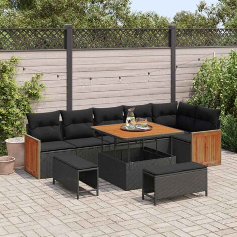 vidaXL Ensemble de canapé de jardin 9 pcs Noir 100 x 100 x 71 cm (1/5)