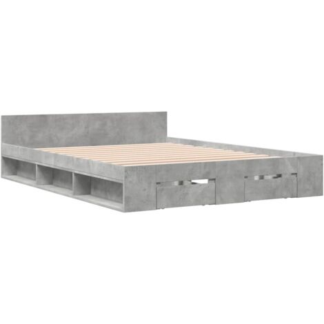 Cadre de lit avec tiroirs sans matelas gris béton 135x190 cm vidaXL
