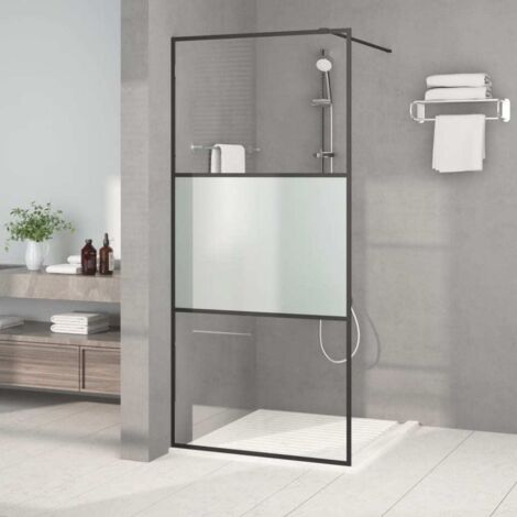 Paroi de douche Noir 90x195 cm Verre ESG demi-dépoli vidaXL (1/5)