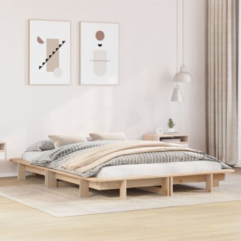 Vidaxl – Cadre de lit 120x190 cm en bois de pin massif – Sommier à lattes inclus – Assemblage requis – Pour matelas 120x190 cm (1/6)