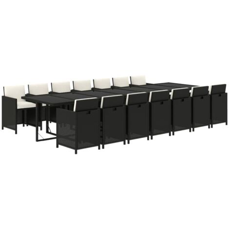 vidaXL Ensemble à manger de jardin coussins 15 pcs Résine tressée Noir