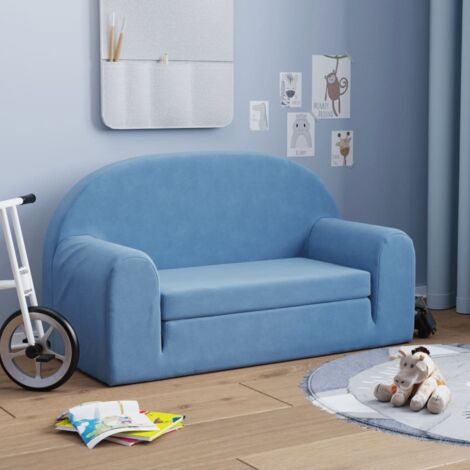 Vidaxl – Canapé-lit 2 places pour enfants bleu peluche douce – Design 2 en 1 fauteuil et canapé – Housse amovible – Dimensions 84 x 34-90 x 45 cm