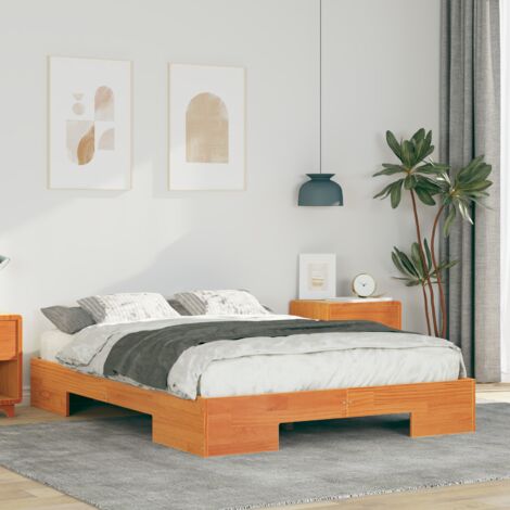 Cadre de lit surélevé Marron 120 x 190 cm Bois massif en pin vidaXL (1/5)
