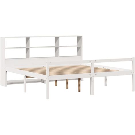 Lit bibliothèque sans matelas blanc 180x200 cm bois pin massif vidaXL (1/5)