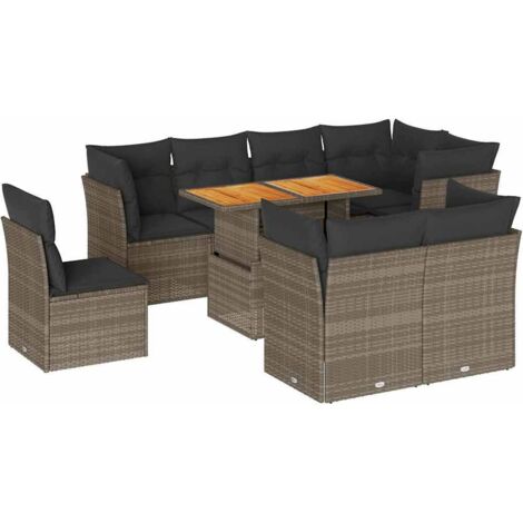 Salon de jardin 9 pcs avec coussins gris résine tressée vidaXL