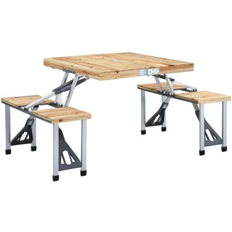 Vidaxl – Table de pique-nique pliante avec 4 sièges – Acier et bois de sapin – Dimensions 85,5 x 72,5 x 67 cm – Trou de parasol inclus