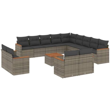 Salon de jardin avec coussins 14 pcs gris résine tressée vidaXL (1/3)