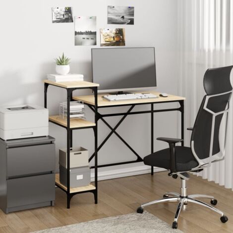 Vidaxl – Bureau droit avec étagères chêne sonoma 105x50x90cm – Bois d'ingénierie et fer – Fixation murale incluse pour sécurité (1/6)