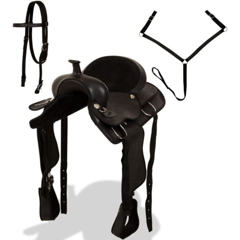 Selle, bridon et col de poitrine Cuir véritable 17 po Noir