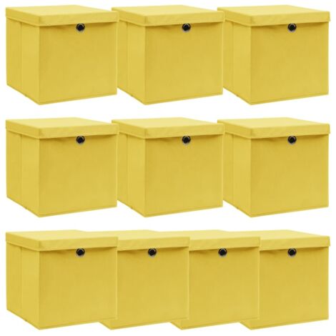 Boîtes de rangement et couvercles 10 pcs Jaune 32x32x32cm Tissu vidaXL