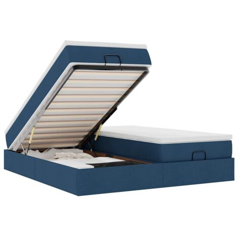 Cadre de lit ottoman avec matelas bleu 200x200cm tissu vidaXL (1/5)
