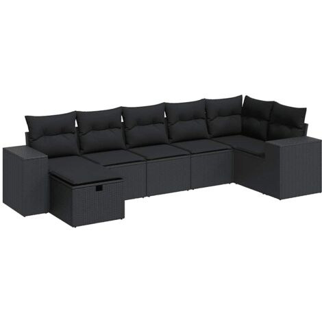 Salon de jardin 7 pcs avec coussins noir résine tressée vidaXL (1/5)