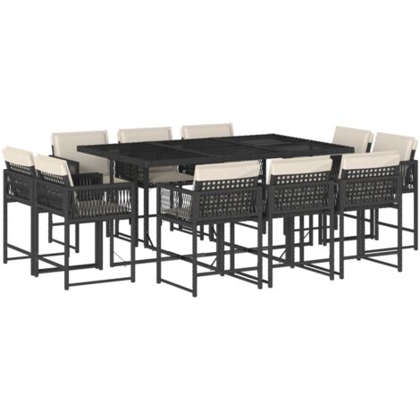 Vidaxl – Ensemble table et chaise de jardin 11 pcs – Résine tressée noire – Coussins épais et housses lavables – Table 165x106cm, chaises pliables
