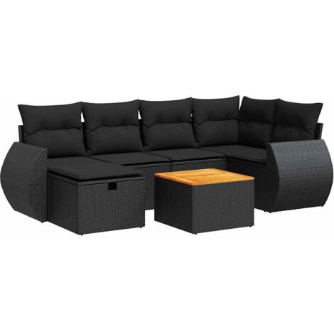 Salon de jardin 7 pcs avec coussins noir résine tressée vidaXL (1/5)