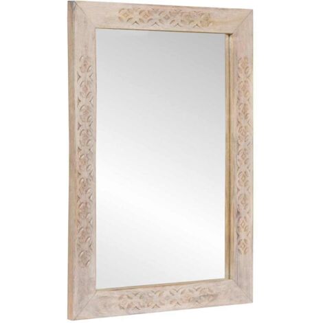 Miroir avec miroir Blanc 57 x 70 x 3 cm bois de manguier massif vidaXL (1/5)