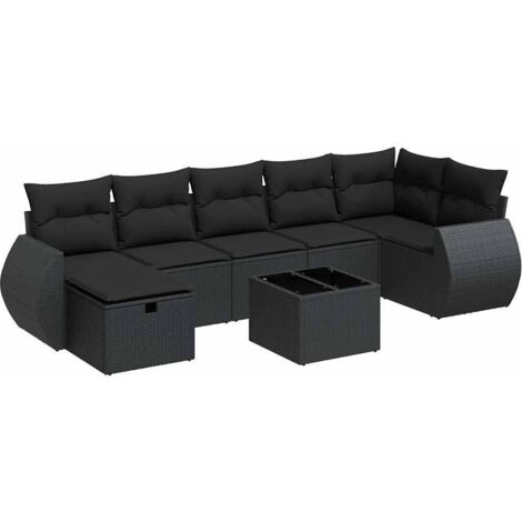 Salon de jardin 8 pcs avec coussins noir résine tressée vidaXL (1/5)