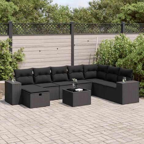Salon de jardin 9 pcs avec coussins noir résine tressée vidaXL (1/6)