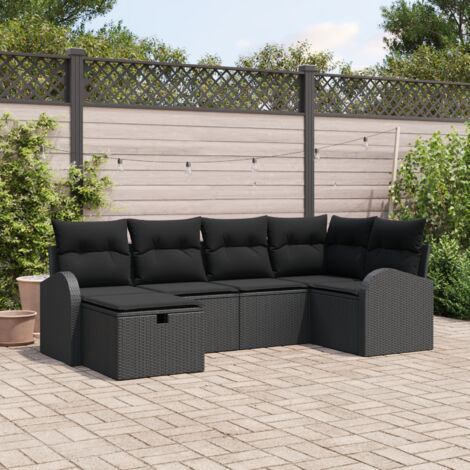 Ensemble de canapé de jardin avec coussin 6 pcs Noir Poly rotin vidaXL (1/5)