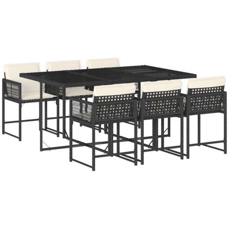 vidaXL Ensemble à manger de jardin coussins 7pcs Noir Résine tressée