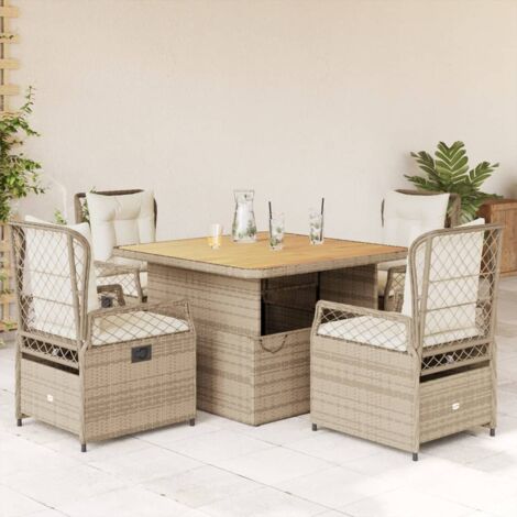 vidaXL Ensemble à manger de jardin avec coussins 5pcs Beige poly rotin (1/5)