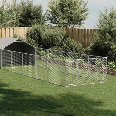 Vidaxl – Niche extérieure pour chien enclos 8x2x1,5 m – Acier galvanisé résistant aux intempéries – Housse en tissu PE imperméable – Porte verrouillable