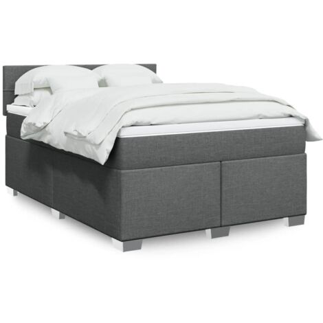 vidaXL Sommier à lattes de lit avec matelas Gris foncé 140x190cm Tissu (1/5)