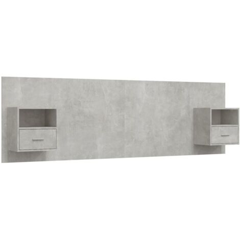 Vidaxl – Tête de lit avec armoires – Gris béton – Bois d'ingénierie – Dimensions tête de lit 160x80cm – Tables de chevet flottantes incluses