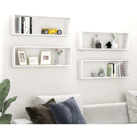 Étagères cube murales 4pcs Blanc 80x15x26,5cm bois d'ingénierie vidaXL
