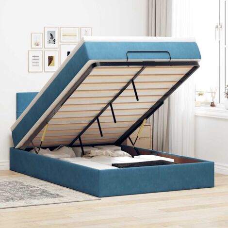 vidaXL Lit ottoman avec matelas bleu foncé 120x190 cm velours (1/5)